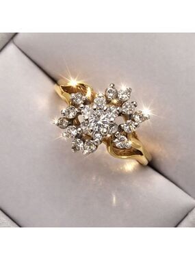 Diamond Cluster Style Ring Size 9 18K Gold Plated Affordable Jewelry